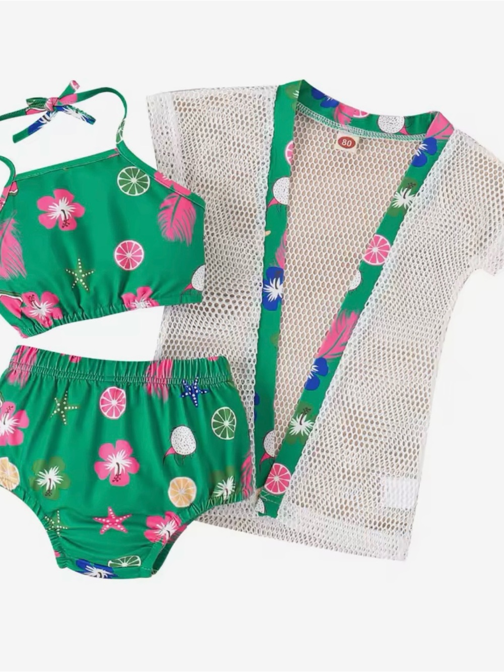 New Toddler girl’s Green Two-Piece Swimsuit with Mesh Cover-Up 4-5